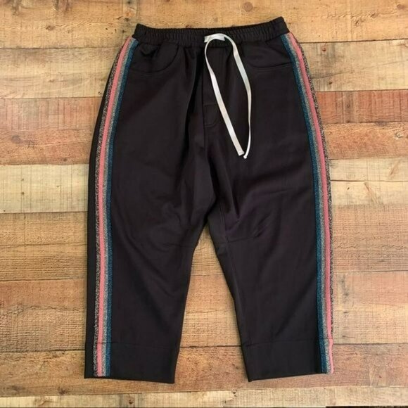 Lost daze mens athletic loose fit pants black drawstring waist multi side stripe - Picture 1 of 10